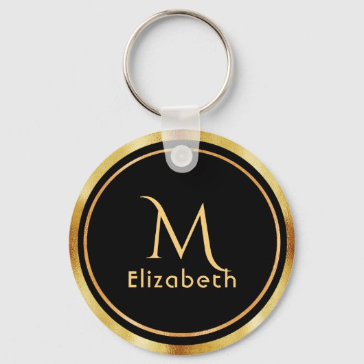 Zwart goudmonogram elegant klassiek sleutelhanger (Voorkant)