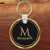 Zwart goudmonogram elegant klassiek sleutelhanger (Voorkant)