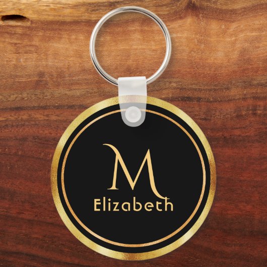 Zwart goudmonogram elegant klassiek sleutelhanger (Voorkant)