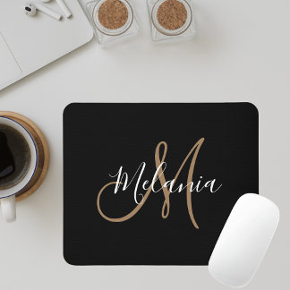 Zwart goudmonogram Elegant Stijlvolle Manuscript N Muismat