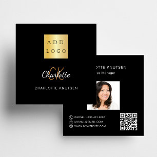 Zwart goudmonogram foto Qr code logo Vierkante Visitekaartje