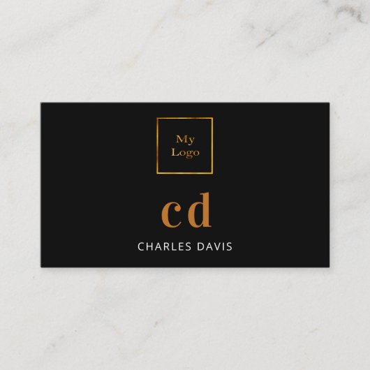 Zwart goudmonogram foto Qr code logo Visitekaartje (Voorkant)