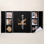 Zwart goudmonogram initiaal fotocollage modern strandlaken (Voorkant)