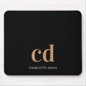 Zwart goudmonogram initiaal modern elegant muismat (Voorkant)