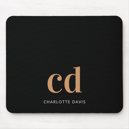 Zwart goudmonogram initiaal modern elegant muismat (Voorkant)