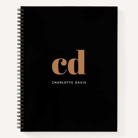 Zwart goudmonogram initiaal modern minimalistisch notitieboek (Voorkant)