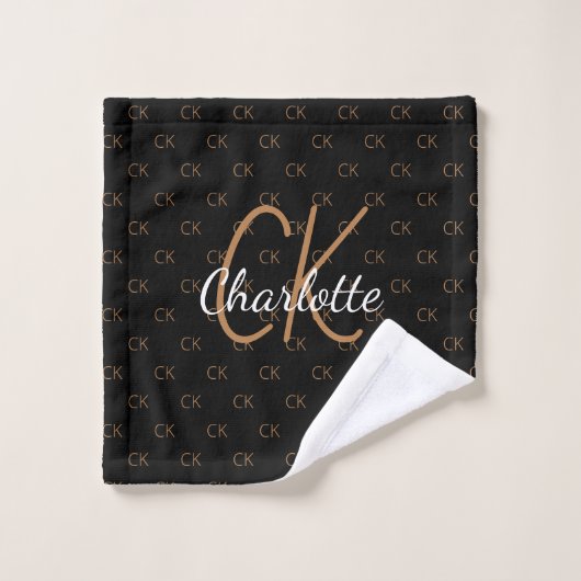 Zwart goudmonogram initiaal naam script elegant bad handdoek (Wasdoekje)