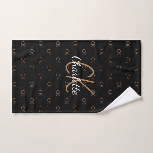 Zwart goudmonogram initiaal naam script elegant bad handdoek (Handdoek)