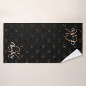 Zwart goudmonogram initiaal naam script elegant badhanddoek (Badhanddoek)