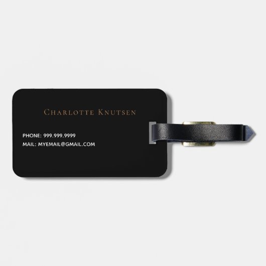 Zwart goudmonogram initiaal naam script elegant bagagelabel (Achterkant horizontaal)