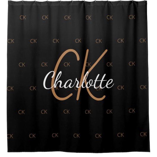 Zwart goudmonogram initiaal - naamscript douchegordijn (Voorkant)