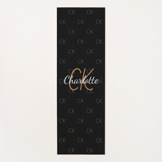 Zwart goudmonogram initiaal - naamscript yogamat (Voorkant)