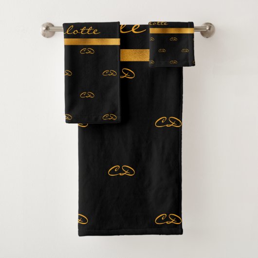Zwart goudmonogram initiaal, patroon naam script bad handdoek (Insitu)