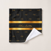 Zwart goudmonogram initiaal, patroon naam script bad handdoek (Wasdoekje)