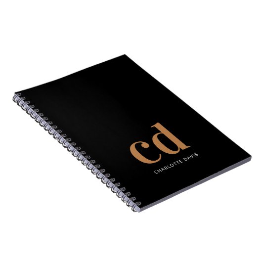 Zwart goudmonogram initiaal vet notitieboek (Rechterzijde)