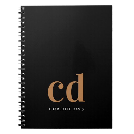 Zwart goudmonogram initiaal vet notitieboek (Voorkant)