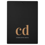 Zwart goudmonogram initialen elegant minimalistisc klembord (Achterkant)