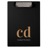 Zwart goudmonogram initialen elegant minimalistisc klembord (Voorkant)