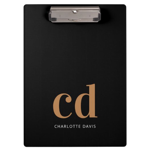 Zwart goudmonogram initialen elegant minimalistisc klembord (Voorkant)