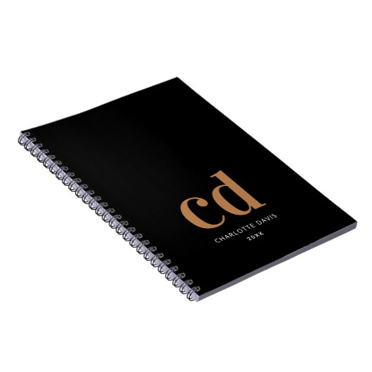 Zwart goudmonogram initialen elegant minimalistisc notitieboek (Rechterzijde)