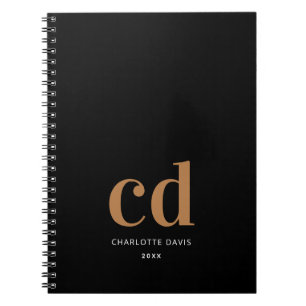 Zwart goudmonogram initialen elegant minimalistisc notitieboek