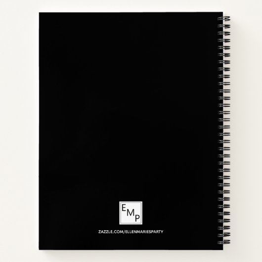 Zwart goudmonogram initialen minimaliseren moderne notitieboek (Achterkant)