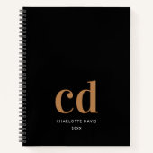 Zwart goudmonogram initialen minimaliseren moderne notitieboek (Voorkant)