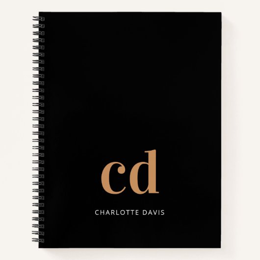 Zwart goudmonogram initialen minimaliseren moderne notitieboek (Voorkant)