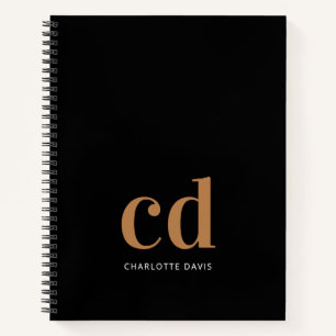 Zwart goudmonogram initialen minimaliseren moderne notitieboek