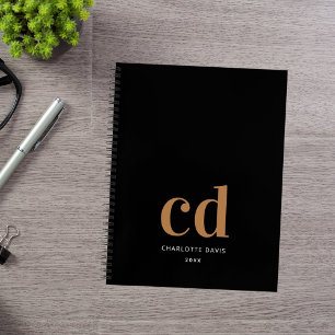 Zwart goudmonogram initialen minimaliseren moderne notitieboek