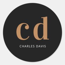 Zwart goudmonogram initialen minimaliseren moderne ronde sticker