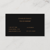 Zwart goudmonogram initialen minimalistische elega visitekaartje (Achterkant)