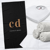 Zwart goudmonogram initialen naam minimalistisch badhanddoek