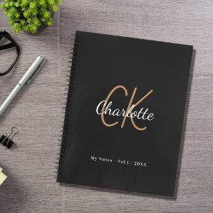 Zwart goudmonogram initialen naam minimalistisch d notitieboek