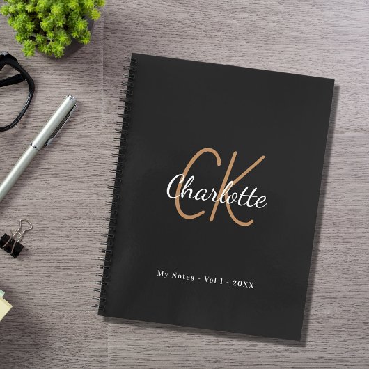 Zwart goudmonogram initialen naam minimalistisch d notitieboek