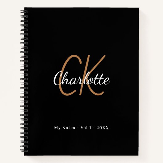 Zwart goudmonogram initialen naam minimalistisch d notitieboek (Voorkant)