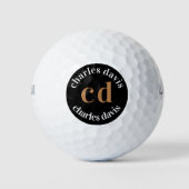 Zwart goudmonogram initialen naam minimalistisch golfballen (Voorkant)