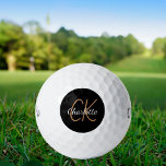 Zwart goudmonogram initialen naam minimalistisch golfballen<br><div class="desc">Zwarte achtergrond,  gouden en witte tekst. Personaliseer en voeg uw monogram initialen en naam toe. Zowel voor hem als voor haar. De naam is geschreven met een modern handgeschreven stijlschrift.</div>