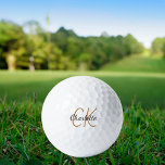 Zwart goudmonogram initialen naam minimalistisch golfballen<br><div class="desc">Witte achtergrond,  gouden en zwarte tekst. Personaliseer en voeg uw monogram initialen en naam toe. Voor hem en haar. De naam is geschreven met een modern handschrift.</div>