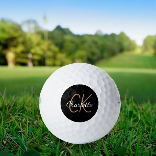 Zwart goudmonogram initialen naam minimalistisch golfballen