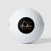 Zwart goudmonogram initialen naam minimalistisch golfballen (Voorkant)