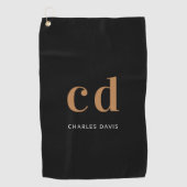 Zwart goudmonogram initialen naam minimalistisch golfhanddoek (Voorkant)