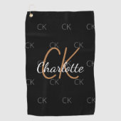 Zwart goudmonogram initialen naam minimalistisch golfhanddoek (Voorkant)