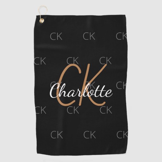 Zwart goudmonogram initialen naam minimalistisch golfhanddoek (Voorkant)