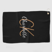 Zwart goudmonogram initialen naam minimalistisch golfhanddoek (Horizontaal)