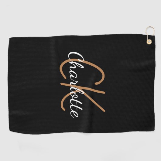 Zwart goudmonogram initialen naam minimalistisch golfhanddoek (Horizontaal)