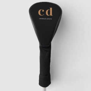 Zwart goudmonogram initialen naam minimalistisch golfheadcover