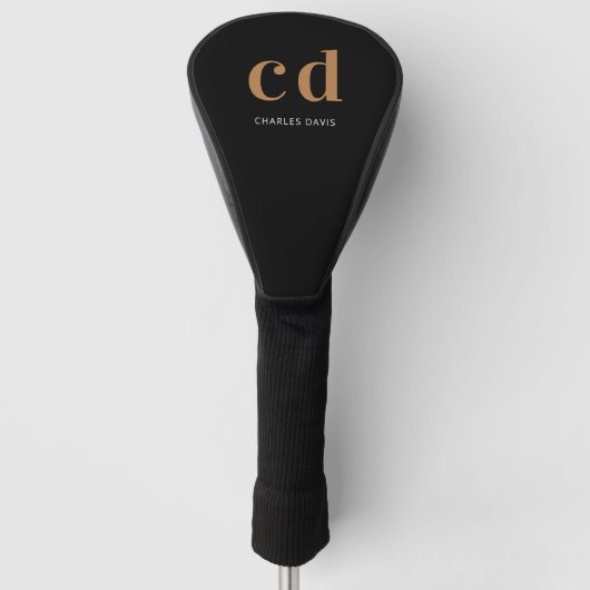 Zwart goudmonogram initialen naam minimalistisch golfheadcover (Voorkant)