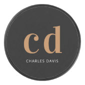 Zwart goudmonogram initialen naam minimalistisch hockey puck (Voorkant)