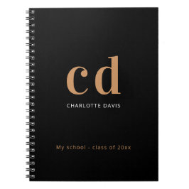 Zwart goudmonogram initialen naam minimalistisch notitieboek